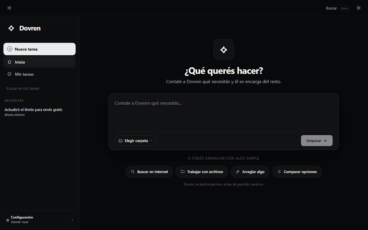 Interfaz anterior de desarrollo de Dovren